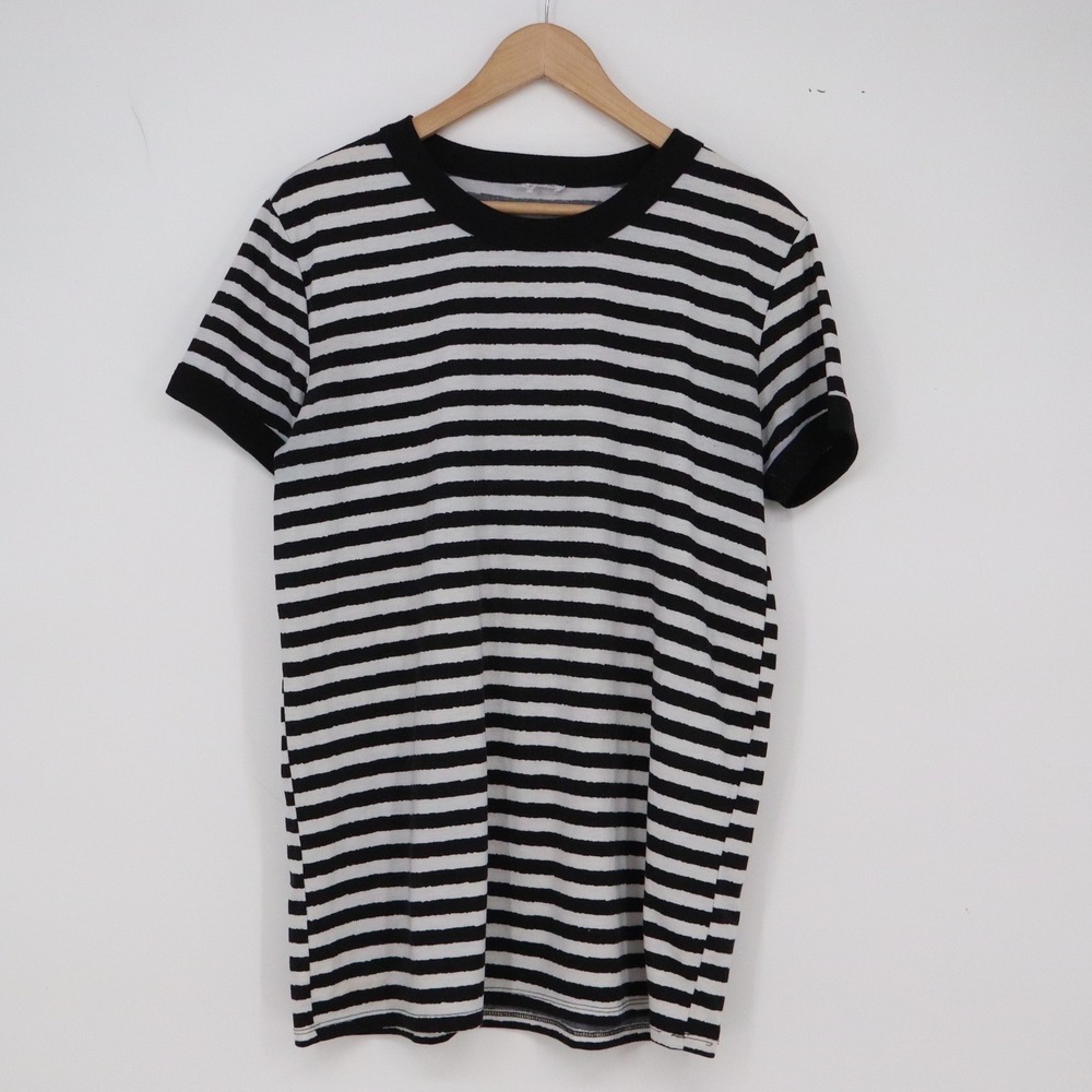 Unbranded T-Shirt Women S Ringer Tee Black White Striped Crew Neck Excellent